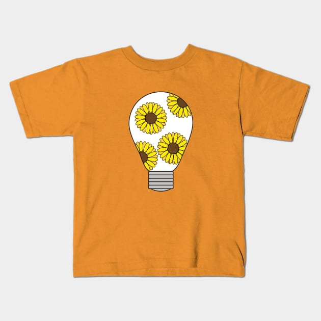 Light bulb with yellow sunflowers Kids T-Shirt by Nice Surprise